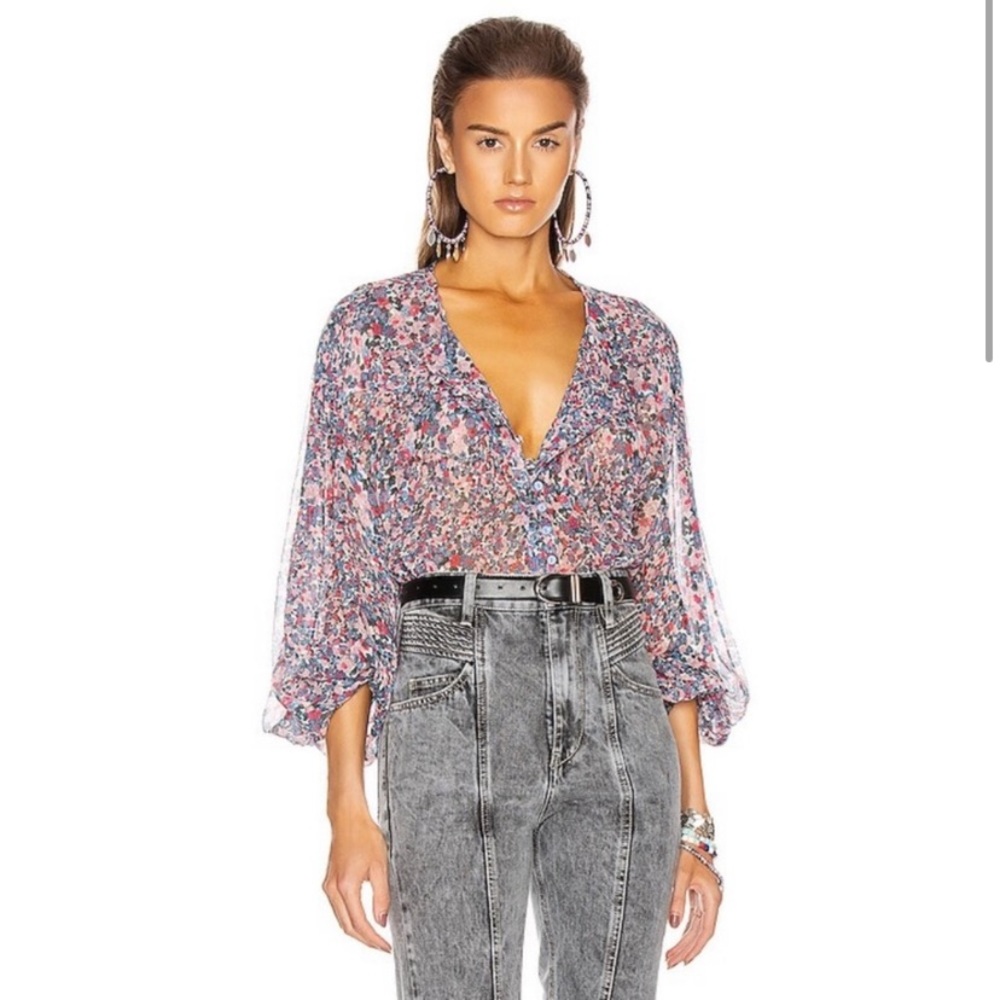 ✨ISABEL MARANT | Floral Orionea Silk Balloon Sleeve Blouse 36 (4 US)